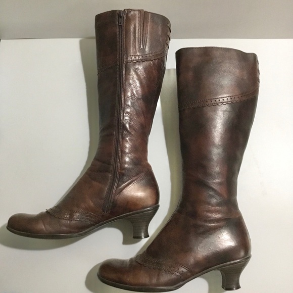 La CANADIENNE Tahra brown mottled leather knee high boots - Picture 2 of 16